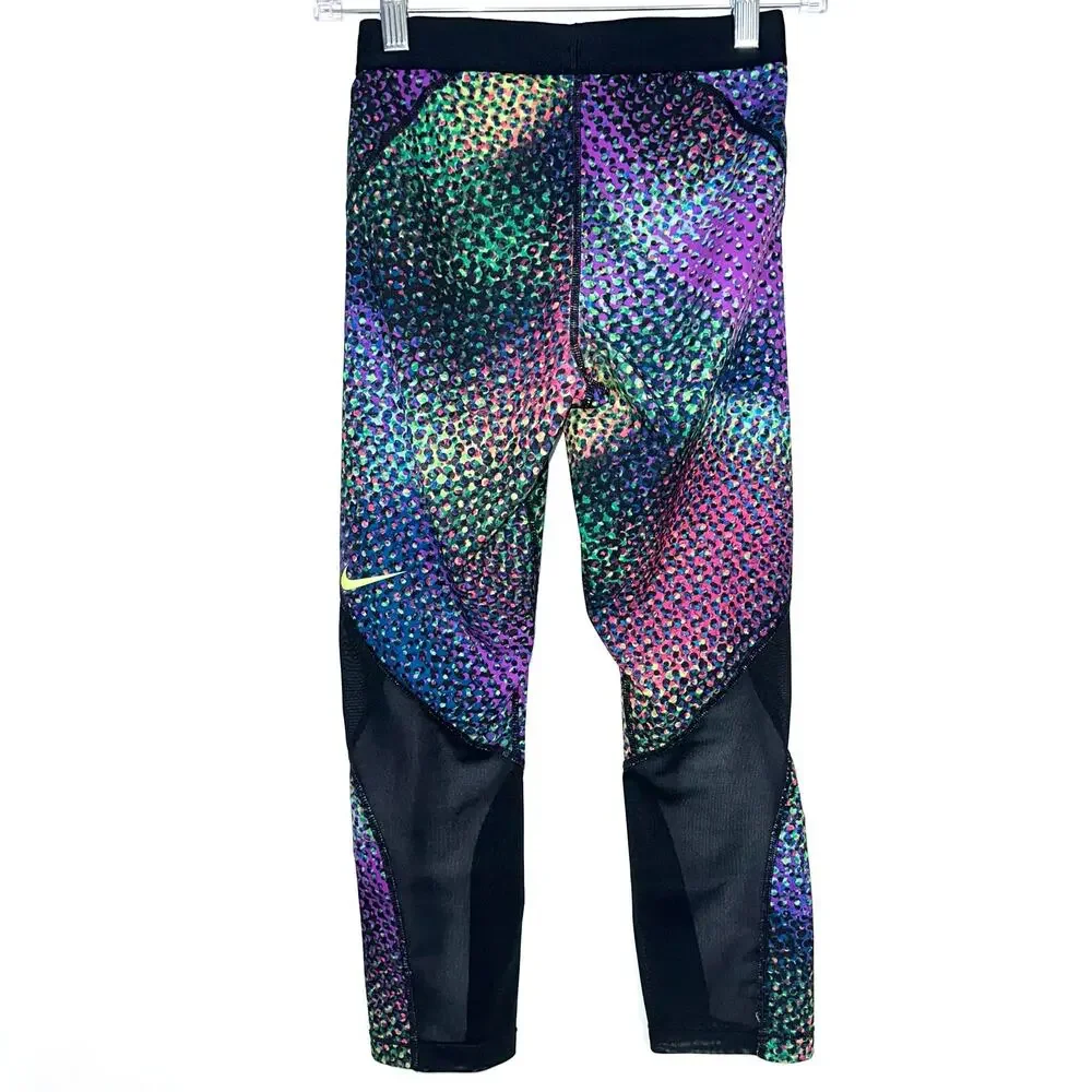 Nike Pro HyperCool Multicolor Pattern Mesh Capri Leggings Size Small